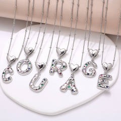 Delicate cubic zircon setting bubble letter initial letter pendant necklace