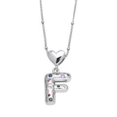 Delicate cubic zircon setting bubble letter initial letter pendant necklace