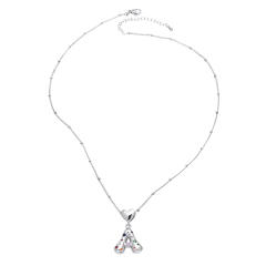 Delicate cubic zircon setting bubble letter initial letter pendant necklace