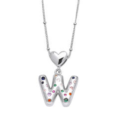 Delicate cubic zircon setting bubble letter initial letter pendant necklace