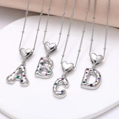 Delicate cubic zircon setting bubble letter initial letter pendant necklace