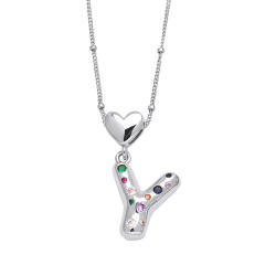 Delicate cubic zircon setting bubble letter initial letter pendant necklace