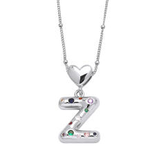 Delicate cubic zircon setting bubble letter initial letter pendant necklace