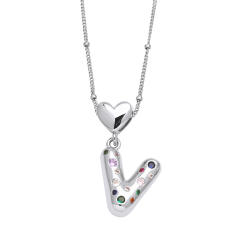 Delicate cubic zircon setting bubble letter initial letter pendant necklace