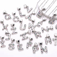 Delicate cubic zircon setting bubble letter initial letter pendant necklace