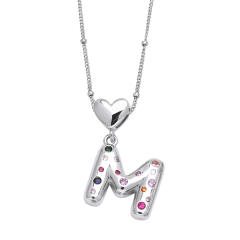Delicate cubic zircon setting bubble letter initial letter pendant necklace