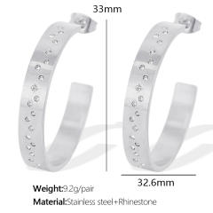 Concise easy match rhinestone setting stainless steel big hoop earrings finger rings