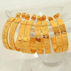 Concise easy match rhinestone setting stainless steel big hoop earrings finger rings