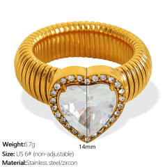 Chunky colorful cubic zircon heart diamond stainless steel finger rings