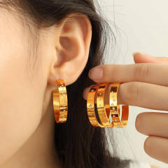 Concise easy match rhinestone setting stainless steel big hoop earrings finger rings