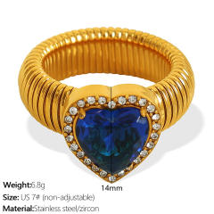 Chunky colorful cubic zircon heart diamond stainless steel finger rings