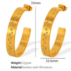 Concise easy match rhinestone setting stainless steel big hoop earrings finger rings