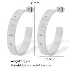 Concise easy match rhinestone setting stainless steel big hoop earrings finger rings