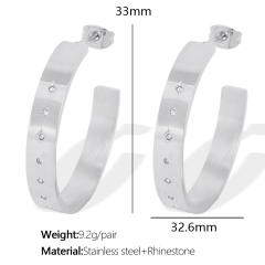 Concise easy match rhinestone setting stainless steel big hoop earrings finger rings