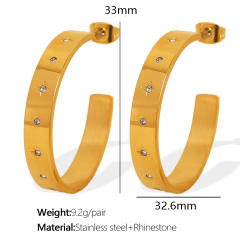 Concise easy match rhinestone setting stainless steel big hoop earrings finger rings