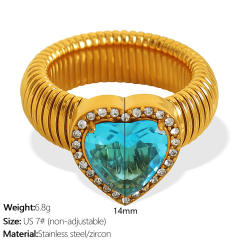 Chunky colorful cubic zircon heart diamond stainless steel finger rings