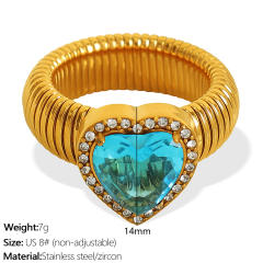 Chunky colorful cubic zircon heart diamond stainless steel finger rings