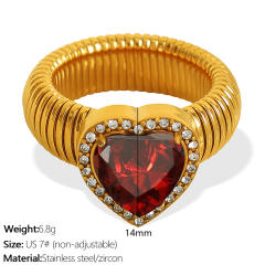 Chunky colorful cubic zircon heart diamond stainless steel finger rings