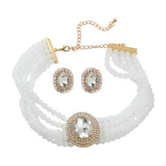 Luxury blue white color diamond earrings strand choker necklace set prom necklace