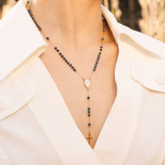 Classic blue pearl bead Virgin Mary Cross stainless steel necklace Rosary Necklace