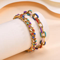 18KG color enamel cuban link chain stainless steel bracelet