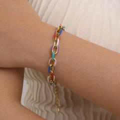 18KG color enamel cuban link chain stainless steel bracelet