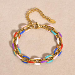 18KG color enamel cuban link chain stainless steel bracelet