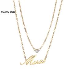 Delicate two layer custom name diamond necklace stainless steel necklace