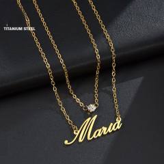 Delicate two layer custom name diamond necklace stainless steel necklace
