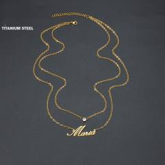 Delicate two layer custom name diamond necklace stainless steel necklace
