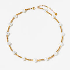 Elegant pearl bead stainless steel bead choker necklace