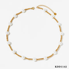Elegant pearl bead stainless steel bead choker necklace