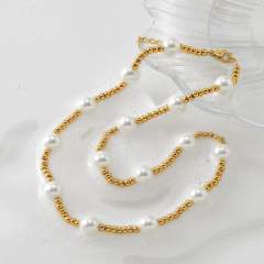 Elegant pearl bead stainless steel bead choker necklace