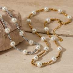 Elegant pearl bead stainless steel bead choker necklace
