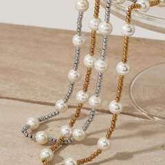 Elegant pearl bead stainless steel bead choker necklace