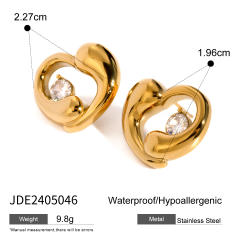 18KG chunky heart cubic zircon hollow out stainless steel earrings