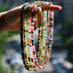 Creative boho colorful natural stone bead stainless steel bead necklace for women