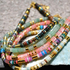 Creative boho colorful natural stone bead stainless steel bead necklace for women