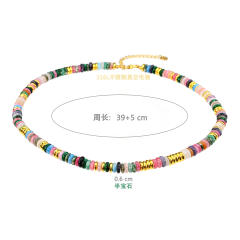 Creative boho colorful natural stone bead stainless steel bead necklace for women