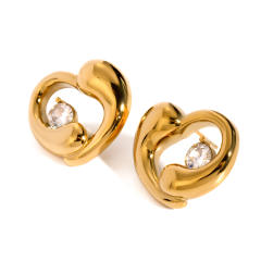 18KG chunky heart cubic zircon hollow out stainless steel earrings