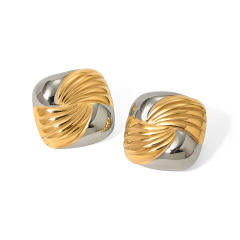18KG unique mix color chunky square stainless steel earrings