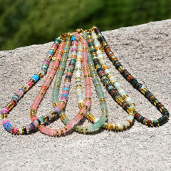 Creative boho colorful natural stone bead stainless steel bead necklace for women