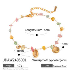18KG summer colorful natural stone shell pendnat stainless steel necklace set