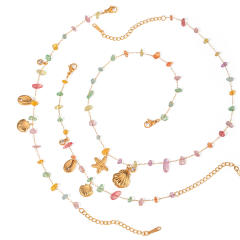 18KG summer colorful natural stone shell pendnat stainless steel necklace set