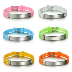 Sweet summer candy color Silica gel bracelet stainless steel bar engrave letter bracelet
