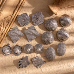 Silver color triangle button design stainless steel studs earrings collection