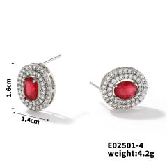 Creative oval shape cubic zircon colorful diamond studs earrings