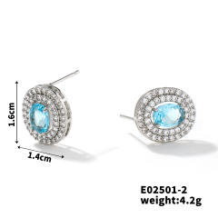 Creative oval shape cubic zircon colorful diamond studs earrings