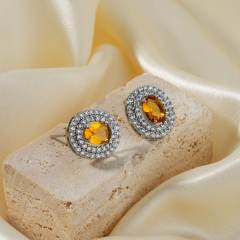 Creative oval shape cubic zircon colorful diamond studs earrings