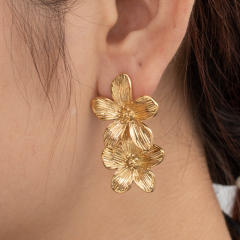 Gold color chunky flower geometric stainless steel dangle earrings collection